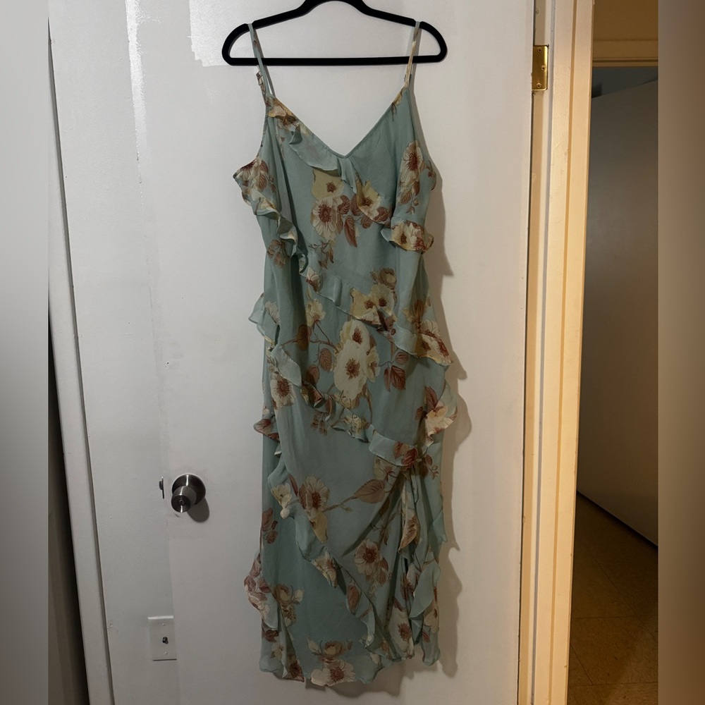 a new day Asymmetrical Floral Dress - Green and Cream